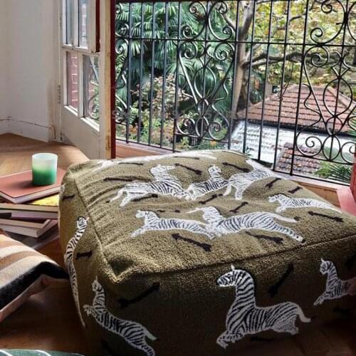 Ruona Row Medieval Green Zebra Embroidered Three-Dimensional Moroccan Sitting Chair Lazy Sofa Removable and Washable