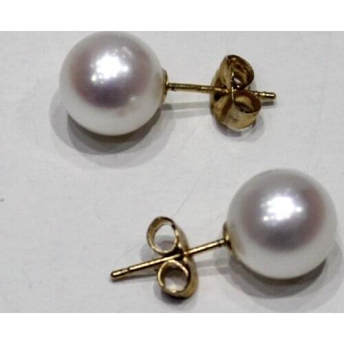 YINANYIMEI Fine Jewelry White Round Freshwater Pearl Silver stud Earrings 8-8.5mm