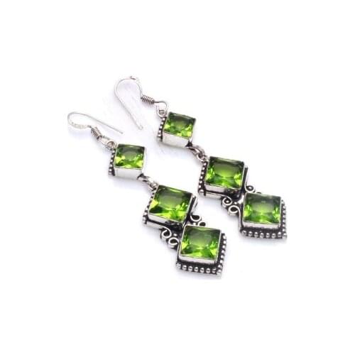 Genuine Peridot Silver Overlay on Copper Earrings, 72 mm , E6109