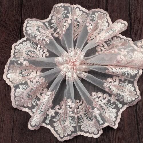 30Yards Pink Lace Trim Gauze Embroidery Net Mesh DIY Crafts Fabric Garment Accessories 15cm Width