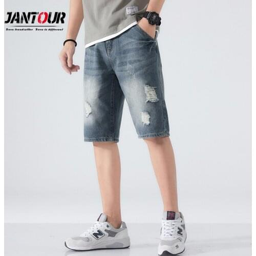 Men Ripped Short Jeans Brand Clothing Bermuda Cotton Shorts Breathable Denim Shorts Male Destroyed Hole Short Large size 40 42