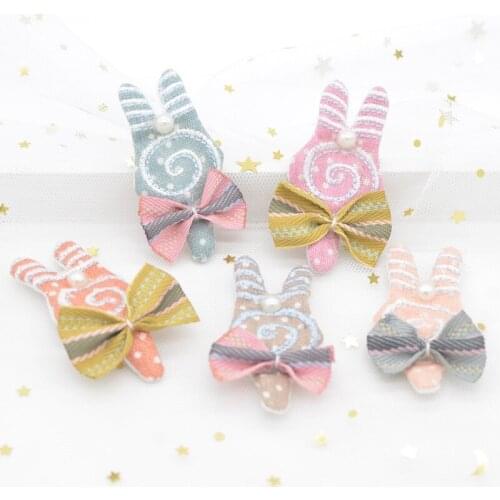 Rabbit Lollipop with Bow Tie Cloth Applique Fillable with Holes on the Back for Leggings Socks Hats Headwear Sewing Supplies G64