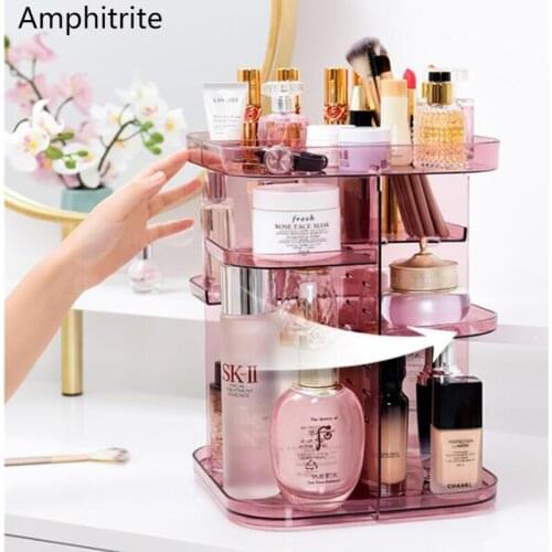 360 Degree Rotating Cosmetic Storage Box Make Up Organizer Adjustable Transparent Storage Box Double Layer Lipstick Storage Rack