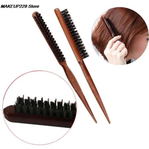 High Quality 1 X Wood Handle Natural Boar Bristle Hair Brush Fluffy Comb Hairdressing Barber Hair Styling Tools