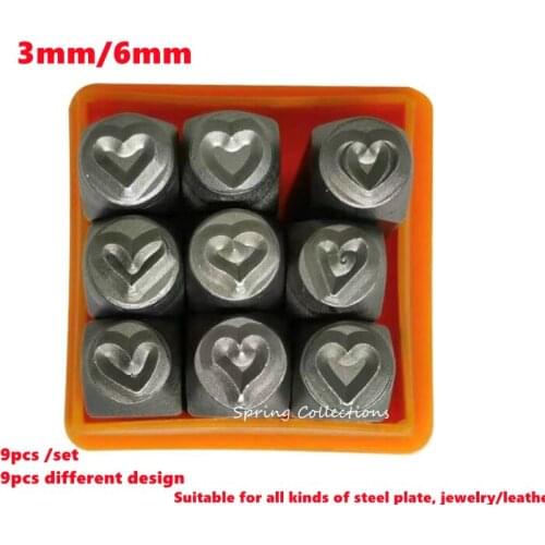 High quality 3/6mm Heart-shaped Tool die Punch Hand Stamp Stamping Case Leather Craft Steel Plate 9pcs/lot,different desings
