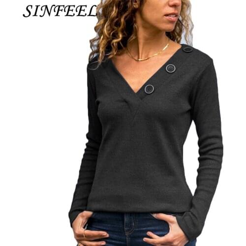 S-3XL Solid Color T-shirt V-Neck Tops Summer Womens Long Sleeve Black White Harajuku T Shirt Casual Tee Shirts Female Plus Size