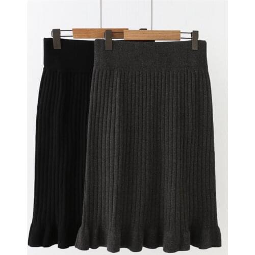Plus size high waist black & gray mermaid skirt womens 2019 new fashion autumn & winter Elastic Knitting skirt 5XL skirts womens