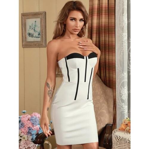 High-quality tube top strap dress 2021 new black and white stitching tight-fitting ladies sexy strapless celebrity party dress