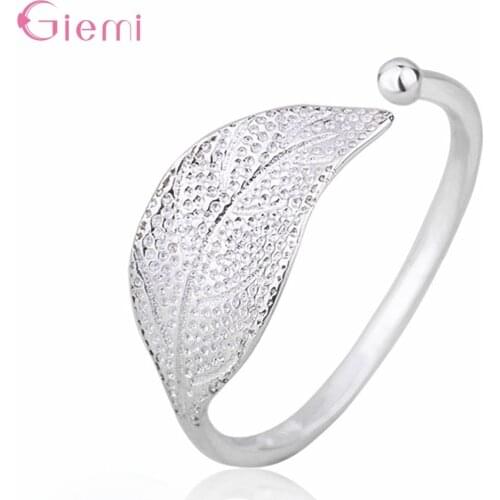 Simple Personality 925 Sterling Silver Leaf Opening Finger Ring Women Girl Fashion Sweet Adjustable Jewelry Ornaments