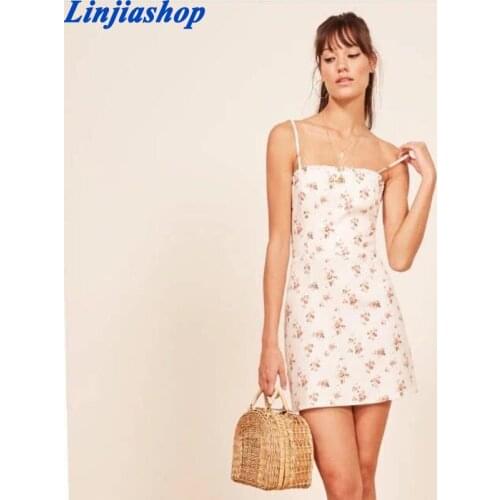 Dress women summer floral dresses sexy mini dress white spaghetti strap dresses vintage ruffle dress backless sundress