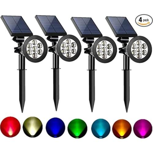 1/2/4 x 7 LED Solar Spotlight Lawn Flood Light Outdoor Garden Adjustable Wall Lamp IP65 Landscape Light for Patio Decor Dropship