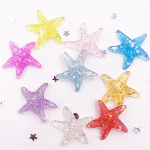 12pcs Resin Colorful Childrens Clip Accessories Glitter Candy Color Starfish Flatback Rhinestone Figurine Home Decor Craft