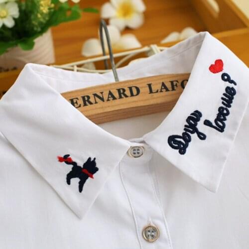 Lovely street lovers style kawaii puppy cartoon embroidery Detachable Shirt Collar False Lapel Blouse Women Clothes Accessorie