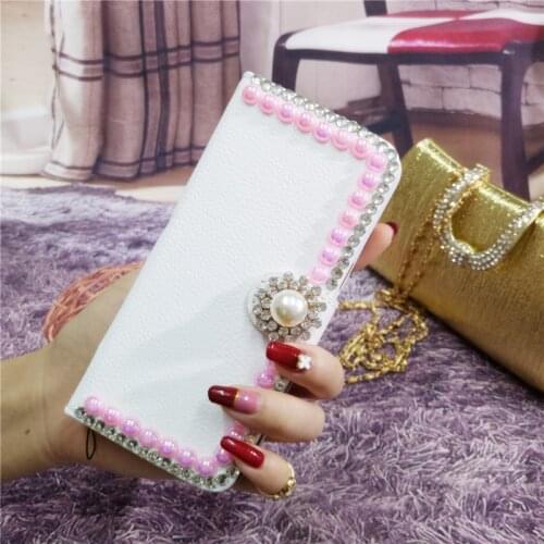 Handmade Bling Diamond Rhinestone pearl PU Leather Filp Cover Wallet Case For Samsung S6 S7 S8 S9 PLUS Note5 8 9 Case