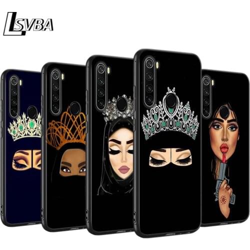 Arabic Hijab Girl Queen Crown Anti-Fall Phone Case For Xiaomi Redmi Note 9 9S Max 8T 8 7 6 5 Pro 5A 4X 4 Soft Black Cover