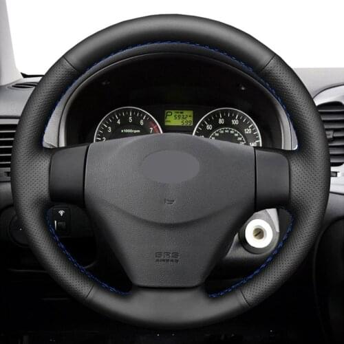 Black Genuine Leather Hand-stitched Car Steering Wheel Cover For Hyundai Getz (Facelift) 2005-2011 Accent 2006 - 2011