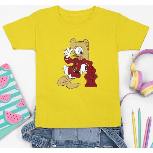 Four Seasons Kawaii Disney Children T-shirt Fashion Donald Duck Cartoon Print Summer New T Shirt Kid Comfort O-Neck Short Sleeve