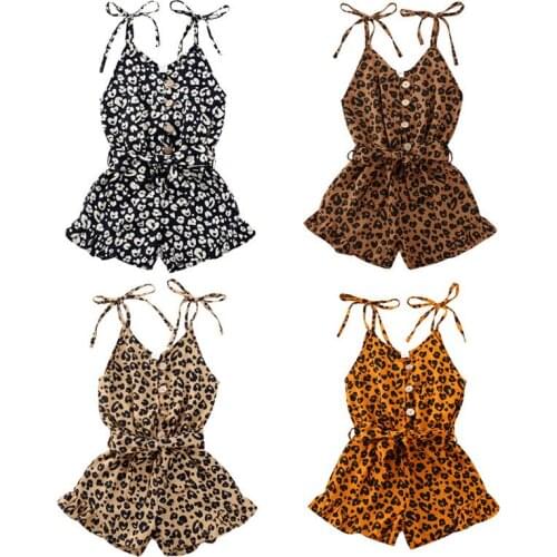 1-6Y Kid Baby Girls Leopard Rompers Summer Sleeveless Button Playsuit Jumpsuits Fashion Girl Clothes Outfits