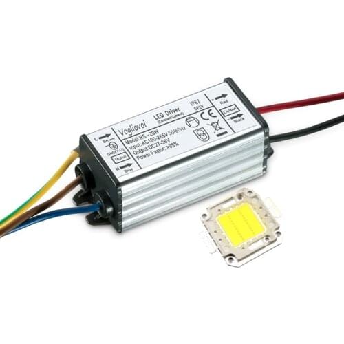 Vogliovoi 20W LED Transformer + Chip Low Current 85~265V Waterproof Aluminum 3000K / 6500K For Floodlights Highbay DIY