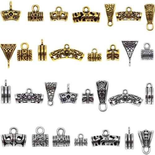 Julie Wang 30PCS Bail Beads Charms Mixed Tube Spacer Bead With Loop Barrel European Bracelet Pendant Jewelry Making Accessory