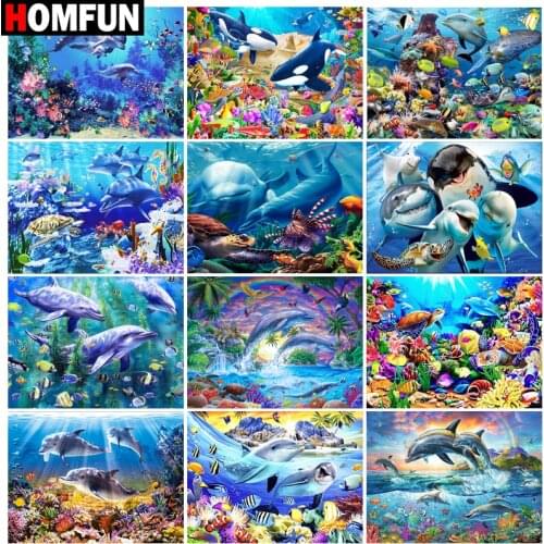 HOMFUN Rhinestone Painting Crystal Decor Diy Diamond Painting "Dolphin sea animal" 3D Cross Stitch Pattern Diamond Embroidery