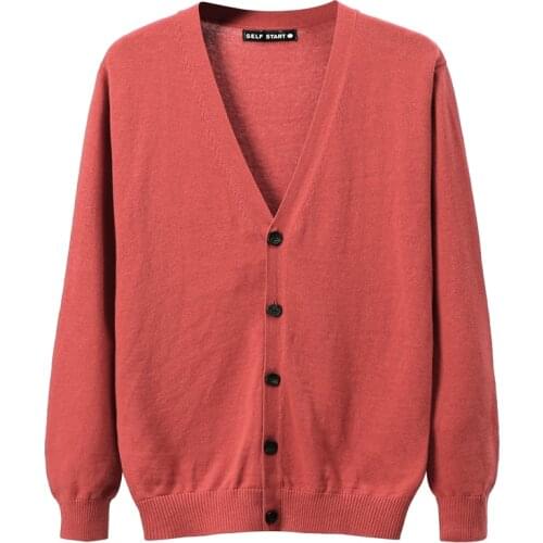 2020 autumn and winter new 100% cotton mens knitted sweater Business V-neck thin sweater coat 6 color options cardigan