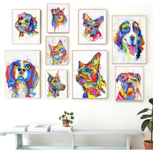 Colour Cute Dog Canvas Painting Modern Abstract Posters and Prints Cuadros Wall Art Pictures for Living Room Home Decor Unframed