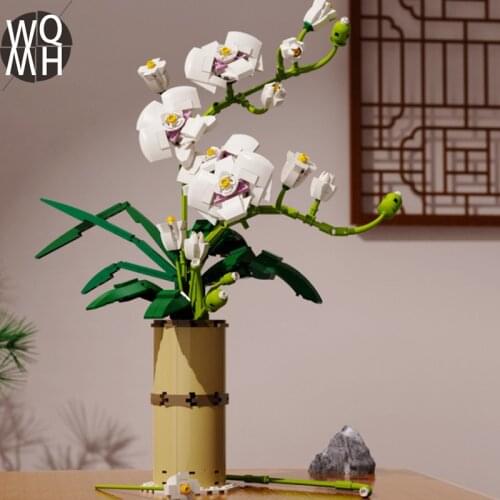 NEW Colorful Phalaenopsis Vase Flowers Bouquets Plants Building Blocks Potted Blossom Ornaments Decoration Model Bricks Kid Toy
