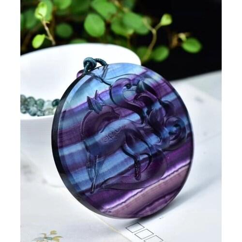 Natural Colored fluorite carving nine-tailed fox Guardian Necklace Fashion Jewelry pendant Supernatural Amulet Knot Lucky