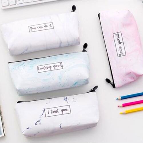Marble Pencil Case Kawaii Pencilcase Stationery School Supplies Quality Printed PU Pencils Storage Bts Pencil Cases School Tools
