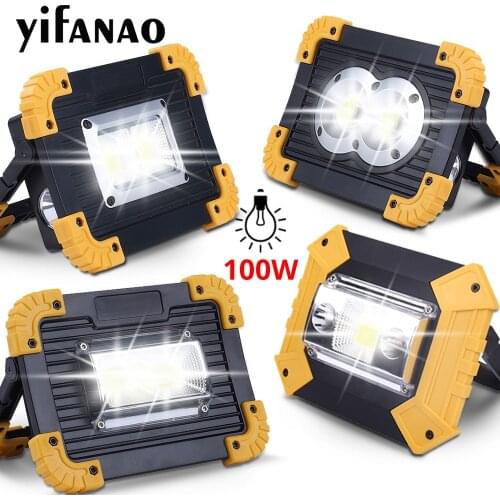100W Led Portable Spotlight 3000lm Super Bright Led Work Light Rechargeable for Outdoor Camping Lampe Led Flashlight by 18650