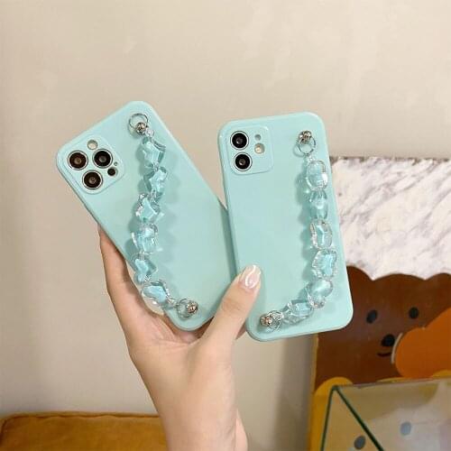 Simple Milk Green Love Bracelet Phone Case for iphone 11 12Pro Max Mini X XR XS 7 8Plus Solid Color Transparent Back Cover