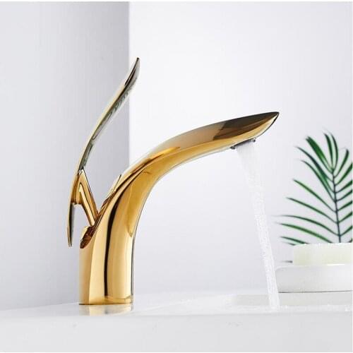 Factory Direct sell Brass LeafGold White/ Black Bathroom single lever hot cold basin faucet Toilet Sink Faucet Water Crane Mixer