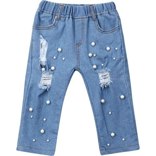 Girl Pants Baby Kids Girl Summer Casual Shredded Hole Jeans Denim Pants Elastic Trousers