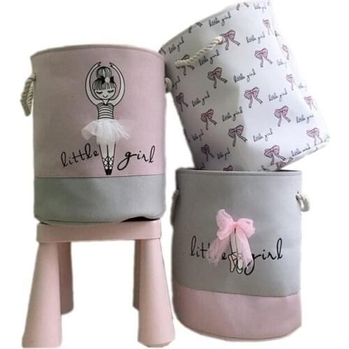 Foldable Laundry Storage Basket Cotton and Pink Ballet Girl for Kids Toys and Home Dirty Clothes Washing Storage Bag