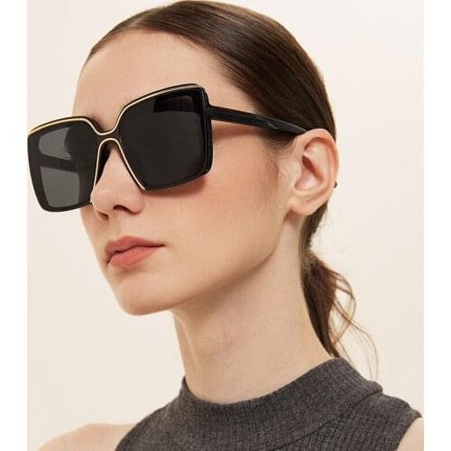 Trend Oversized Square Frame Sunglasses For Women 2021 New Large Lens Luxury Brand Sun Glasses Men Ladies Street Style EyewearUV
