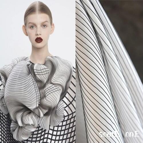 Texture Pleated Fabric Air Layer Black White Stripe DIY Patchwork Clothes Photo Props Skirt Dress Designer Fabric