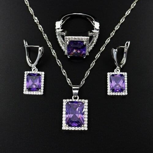 High grade jewelry, womens luxurious rectangular ring, bridal zircon necklace earring set, the best gift for women