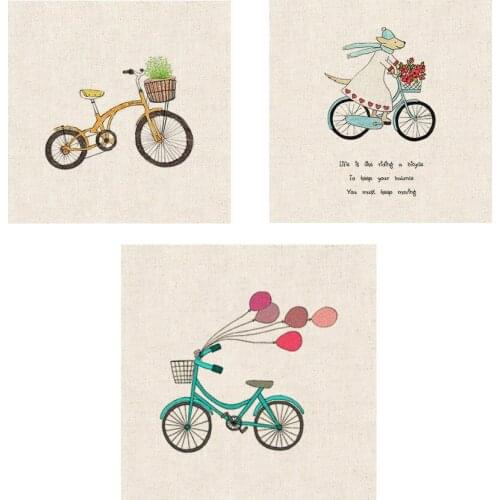 ZERZEEMOOY 15X15CM 3PC/LOT Hand Dyed Cotton Linen Fabric For DIY Sewing Quilting Patchwork Decor Cloth Bicycle And Balloons