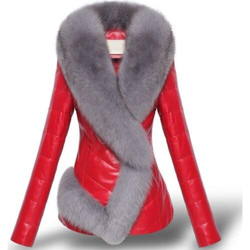 2020 Winter Womens Down Cotton Faux Leather Jacket Fashion Slim Long Sleeve PU Leather Short Outerwear Warm Thicken Lady Coat