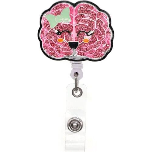 In Stock New Design Cute Rhinestone Hospital ID Badge Reel Brain Oran Nurse ID Badge Holder Alloy Name Card