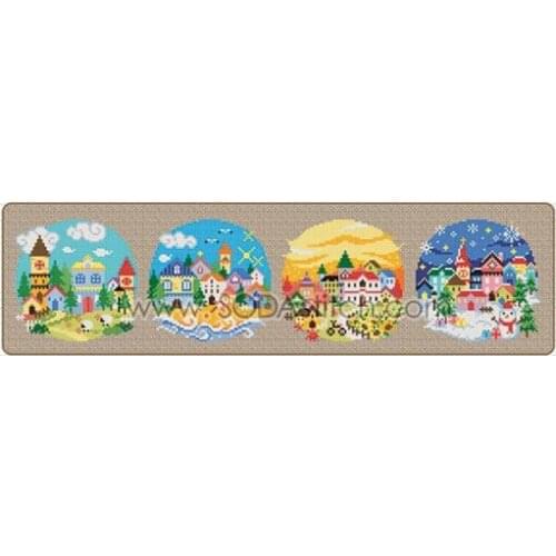 Gold Collection Lovely Counted Cross Stitch Kit Four Seasons Village Town City Home Landscape SO