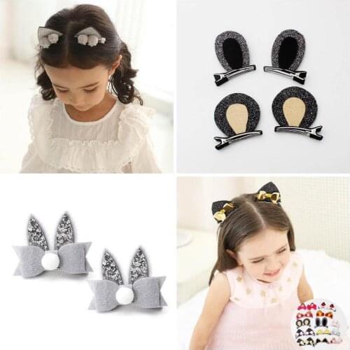 1 Pair Cartoon Animal Cat/Bear Ears Hairpin Sequins Alligator Clips Headwear Kids Girl Hair Accessories SANA889