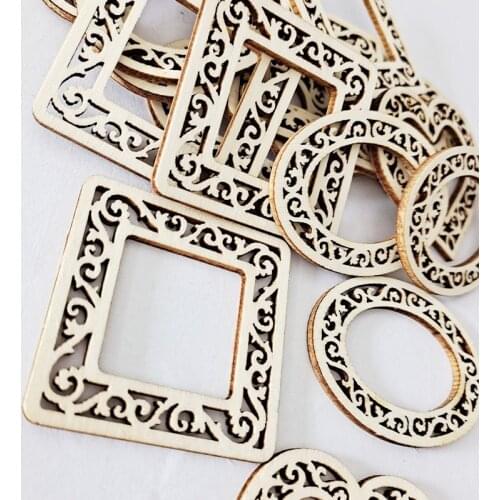 100PCS Unfinished Wood Pieces Natural Slices Square Round Heart Hallow Wood Slices for DIY Crafts Coasters Painting Ornament