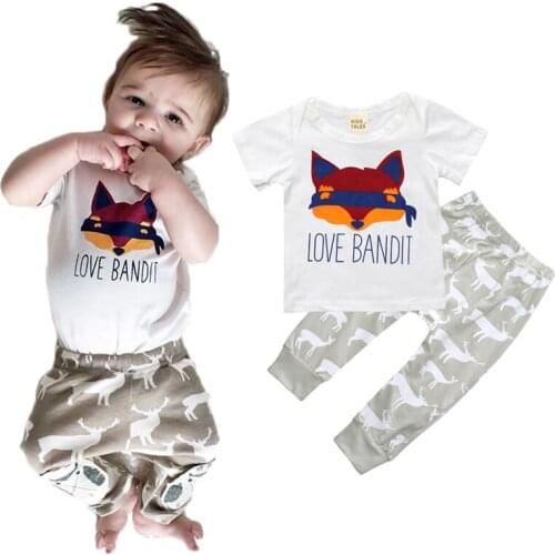 2018 Summer Baby Clothing Sets Infant Boy and Girl 2pcs Suit Fox T Shirt+Elk Pattern Pants Bebe Cotton Outfit Toddler Tracksuit