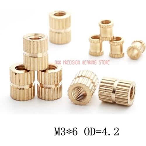 2021 Rushed Decor Wood Furniture 100pcs/lot Brass Insert M3*6 Od=4.2 Through Thread Nut / Knurled Nuts For Injection Moulding