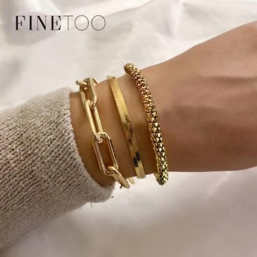 3 PCS Punk Gold Color Stacking Thick Chain Bracelet for Women Hip Hop Layered Geometric Snake Chain Bracelet Set Pulseras
