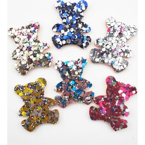 60Pcs 3*3.7CM Glitter Bear Shape Padded Appliques Shiny Solid Color Children Hair Clip Accessories Patches