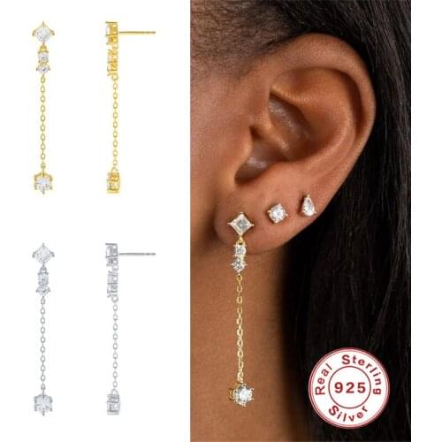 Aide 925 Sterling Silver Dangle Chain Earring for Women 2021 Trend Pendientes Plata 925 Zircon Stud Earing Girl Jewelry Brincos