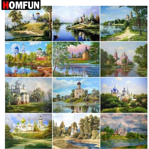 HOMFUN Full Square/Round Drill 5D DIY Diamond Painting "Forest castle landscape" Embroidery Cross Stitch 5D Home Decor Gift